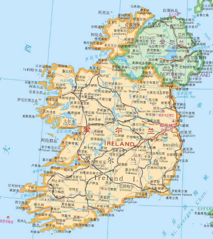 爱尔兰地图中文版全图 完整版