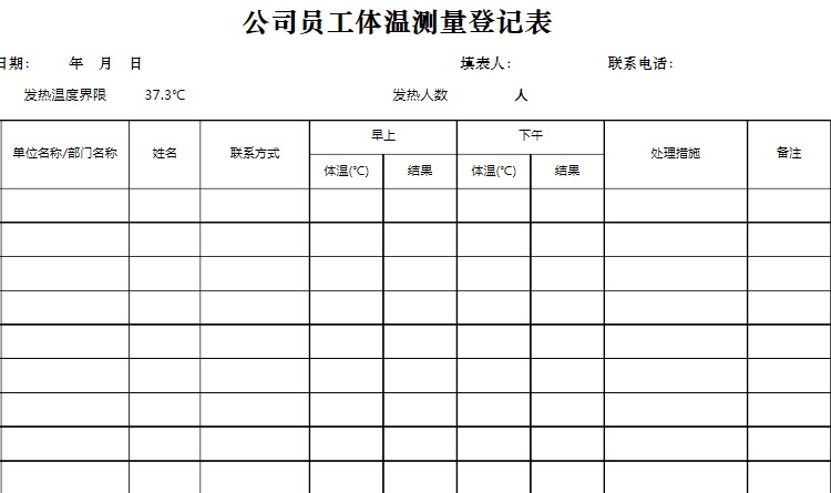 员工体温登记表word2022已更新今日更新