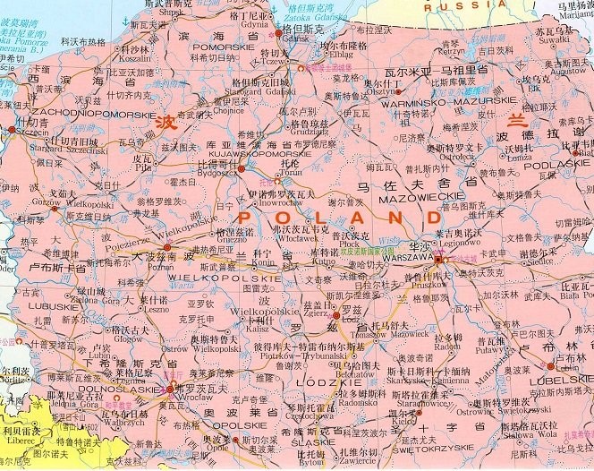 波蘭地圖高清中文版