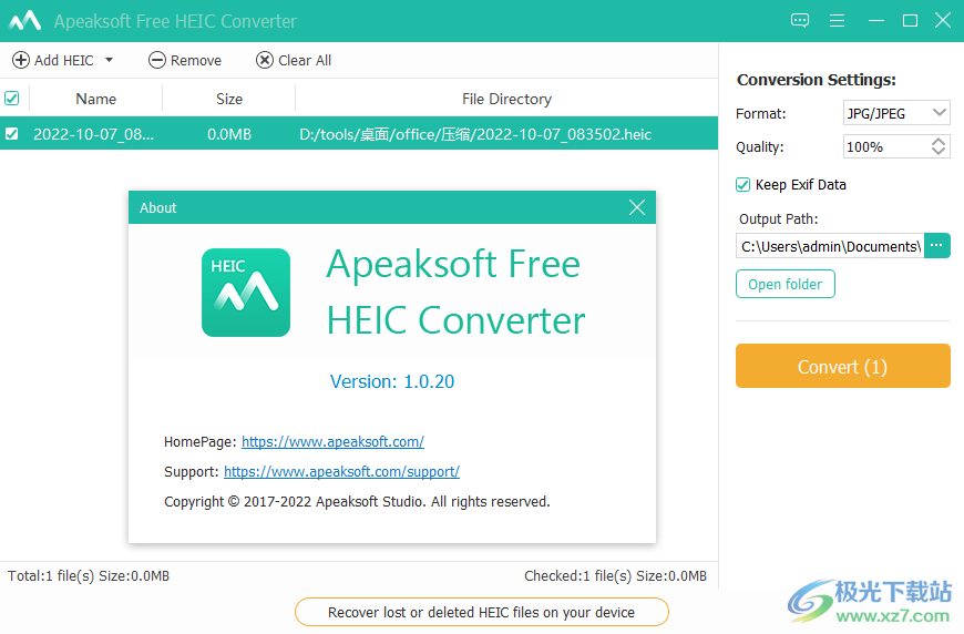 Apeaksoft Free HEIC Converter(免费HEIC转换器)
