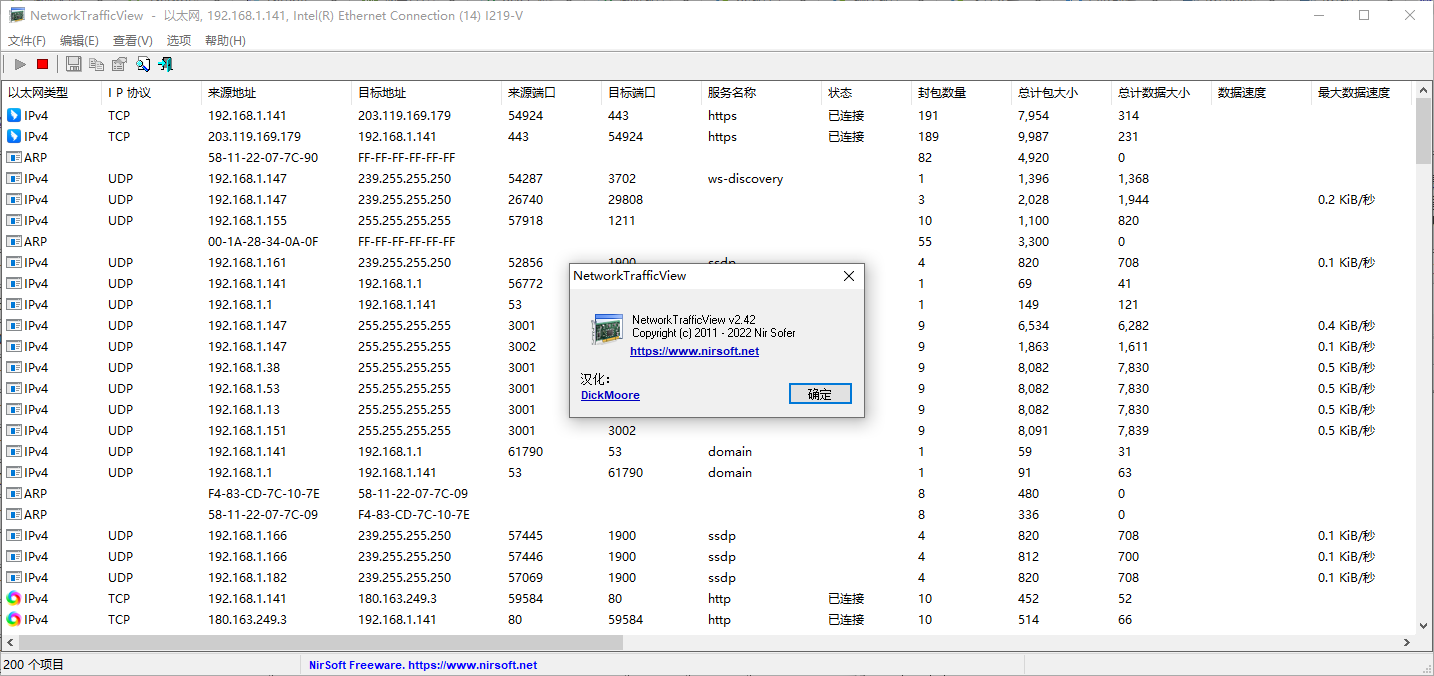 局域网网络连接状态查看(NetworkTrafficView)(1)
