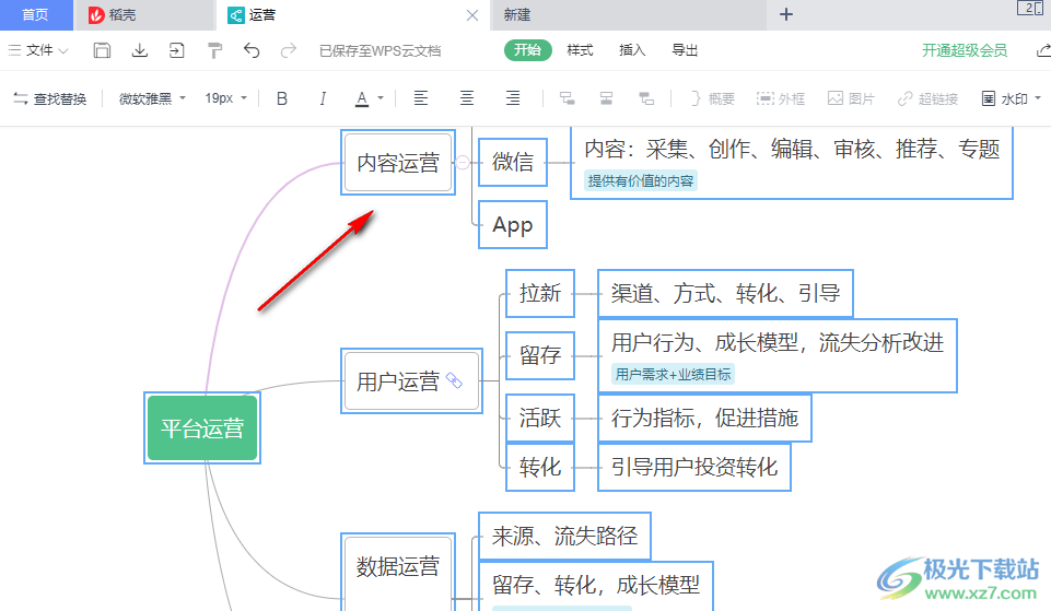 WPS思维导图一键更改字体大小的方法