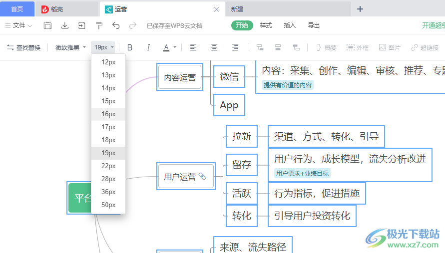 WPS思维导图一键更改字体大小的方法