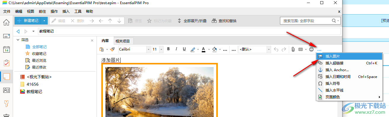 EssentialPIM笔记中插入图片的方法