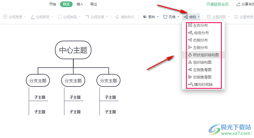 WPS PPT思维导图更改主题结构的方法