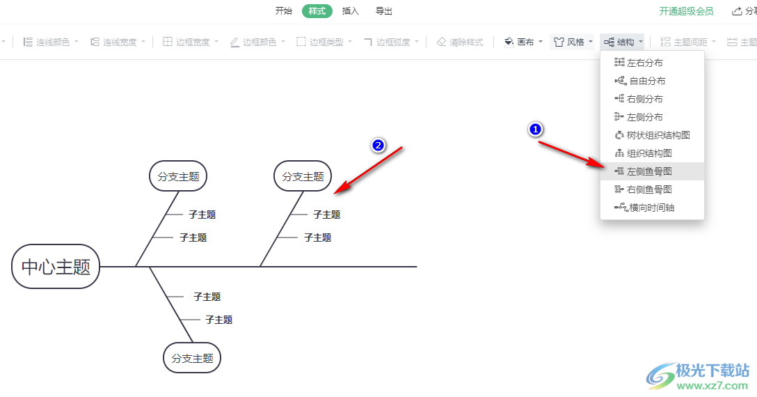 WPS PPT思维导图更改主题结构的方法