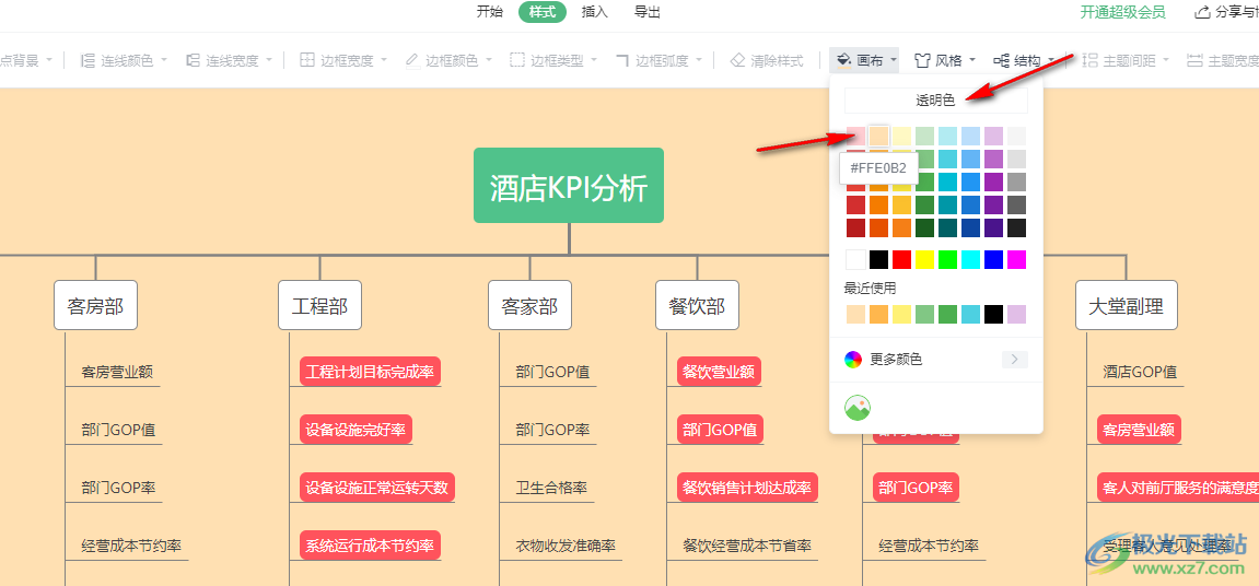 WPS PPT思维导图设置画布背景颜色的方法