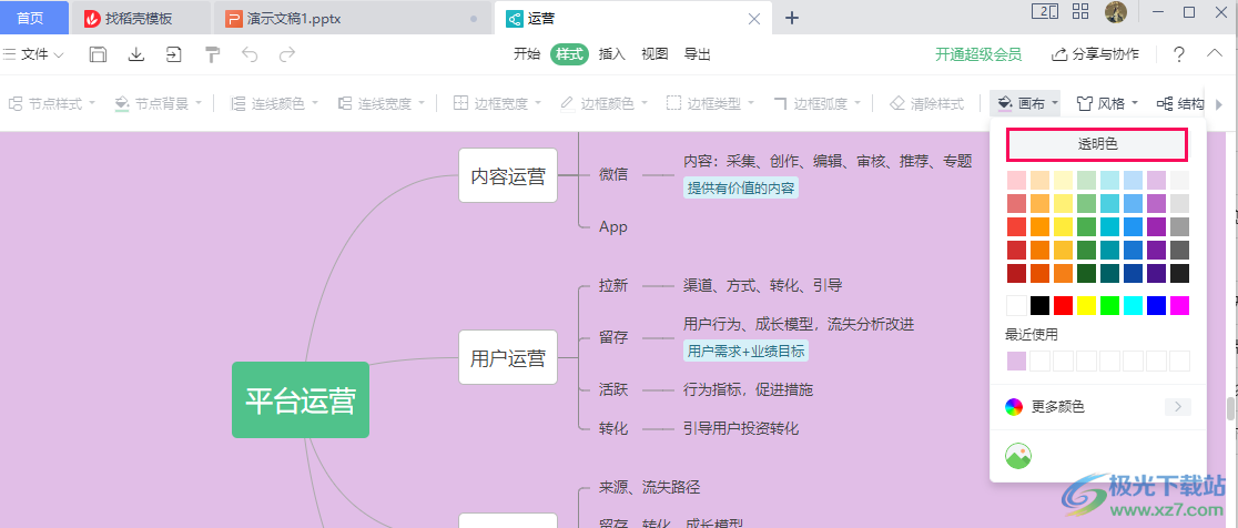 WPS PPT给思维导图设置透明背景的方法