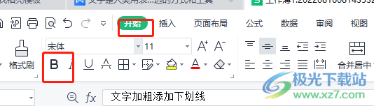 ​wps单元格文字加粗并添加下划线的教程