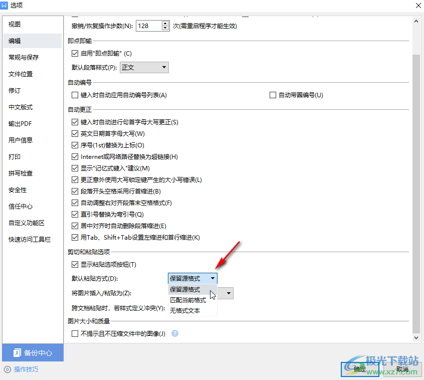 WPS Word设置默认粘贴方式为保留源格式的方法教程