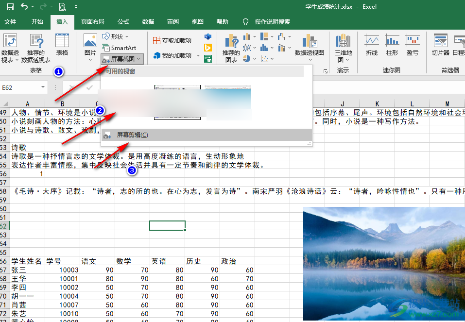 Excel进行截图的方法