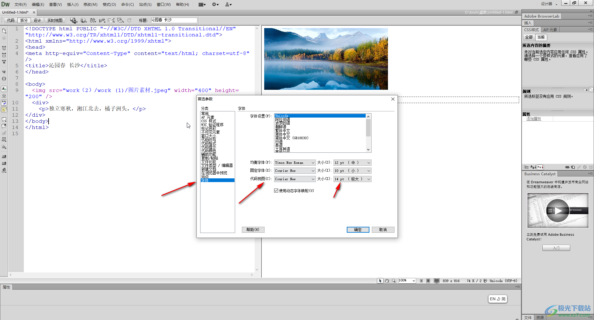 Adobe Dreamweaver中设置代码字体大小的方法教程