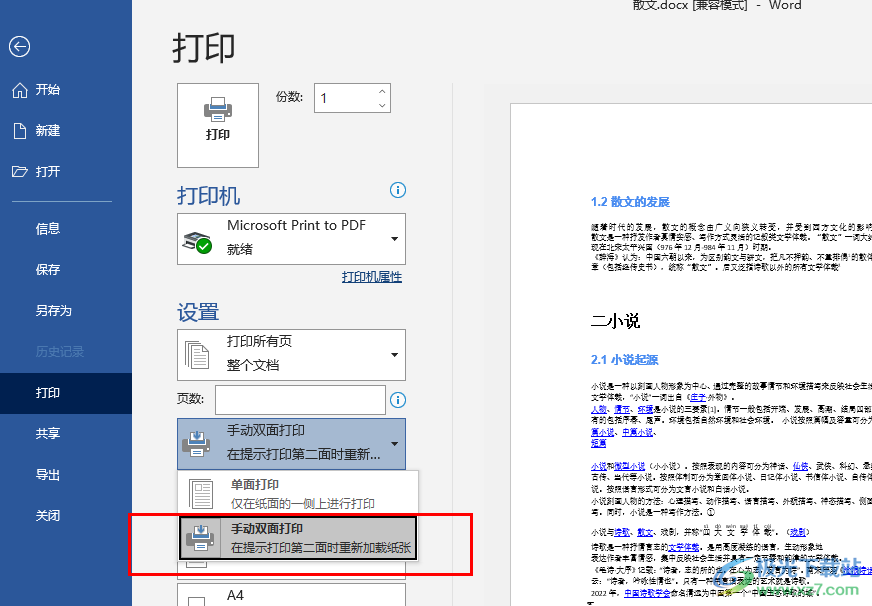 Word设置双面打印的方法