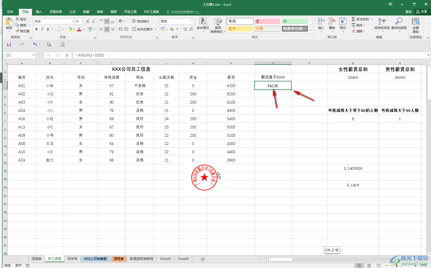 Excel表格中使用and函数的方法教程