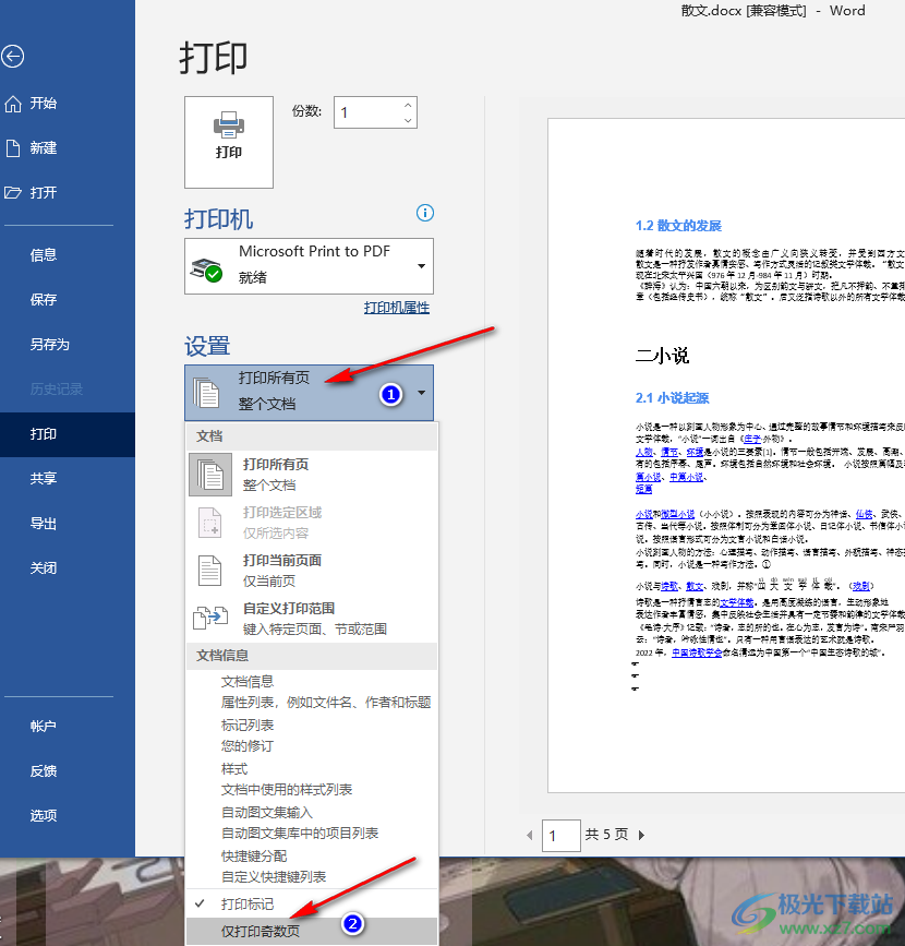 Word只打印奇数页的方法