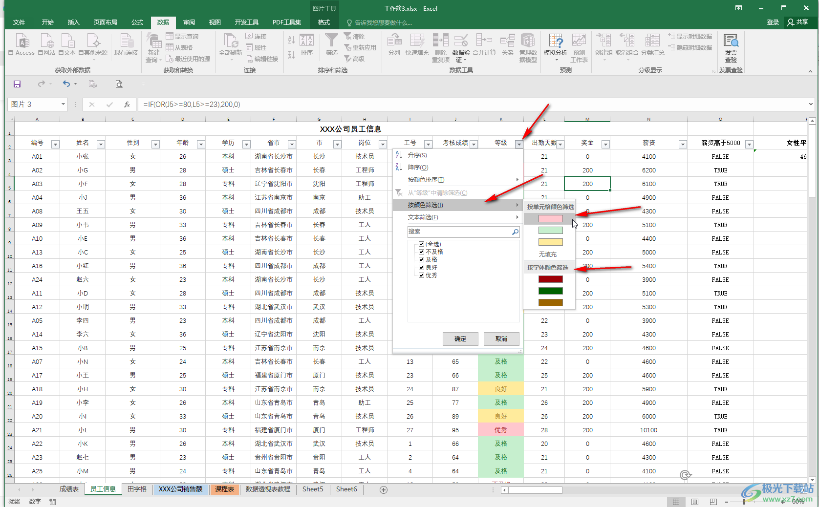 Excel表格中按照颜色进行筛选的方法教程