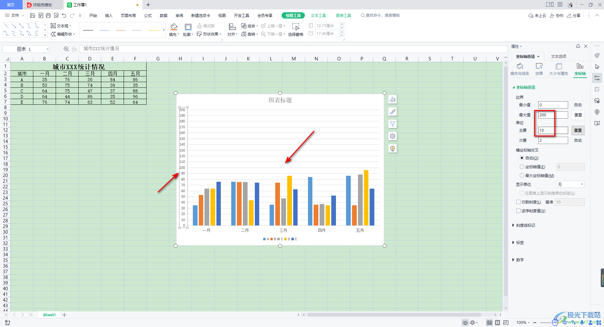 WPS Excel图表设置x轴y轴的方法