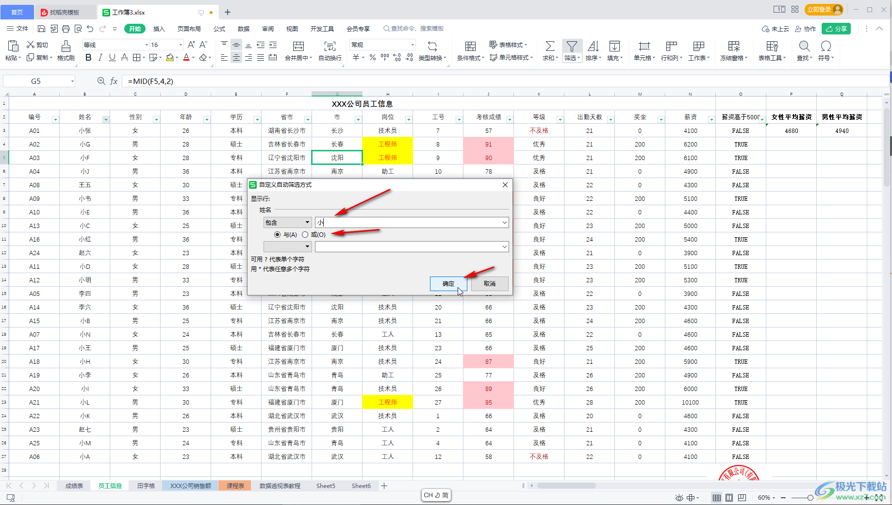 WPS Excel筛选包含某个字的内容的方法教程