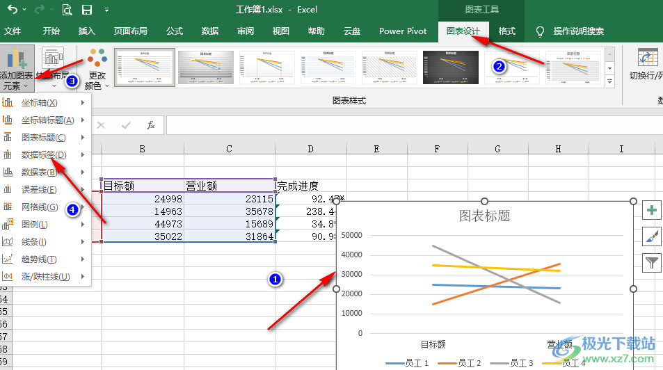 Excel给图表添加数据标签的方法