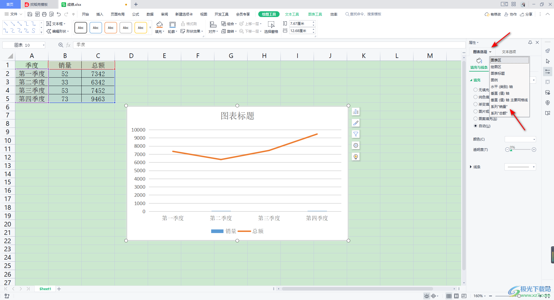 WPS Excel中制作双坐标图表的方法