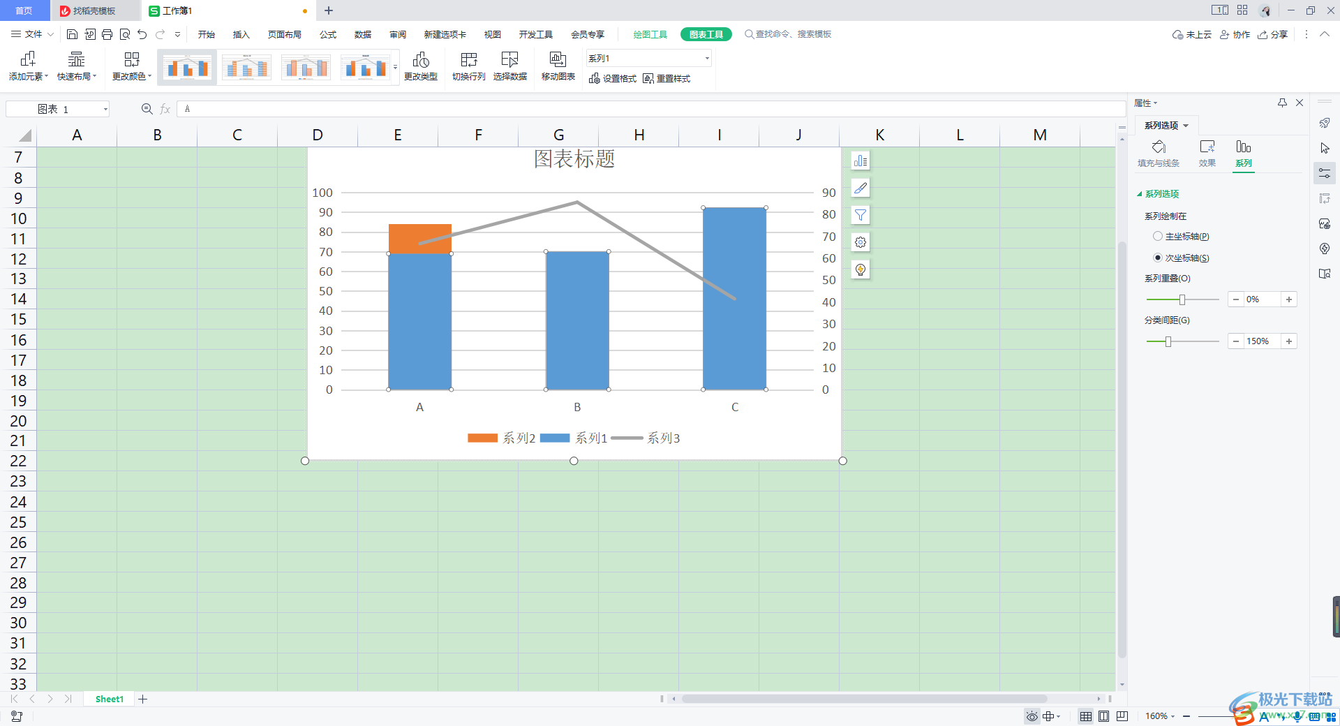 WPS excel添加次坐标轴的方法