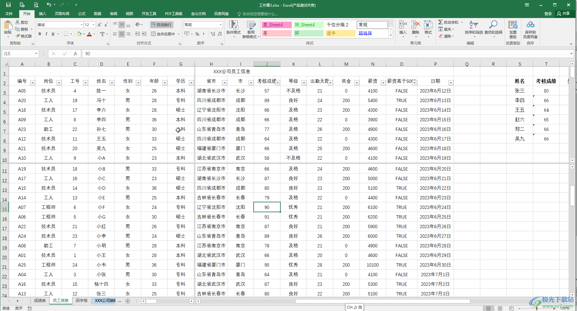 Excel表格中窗口被拆分成四份后恢复正常的方法教程