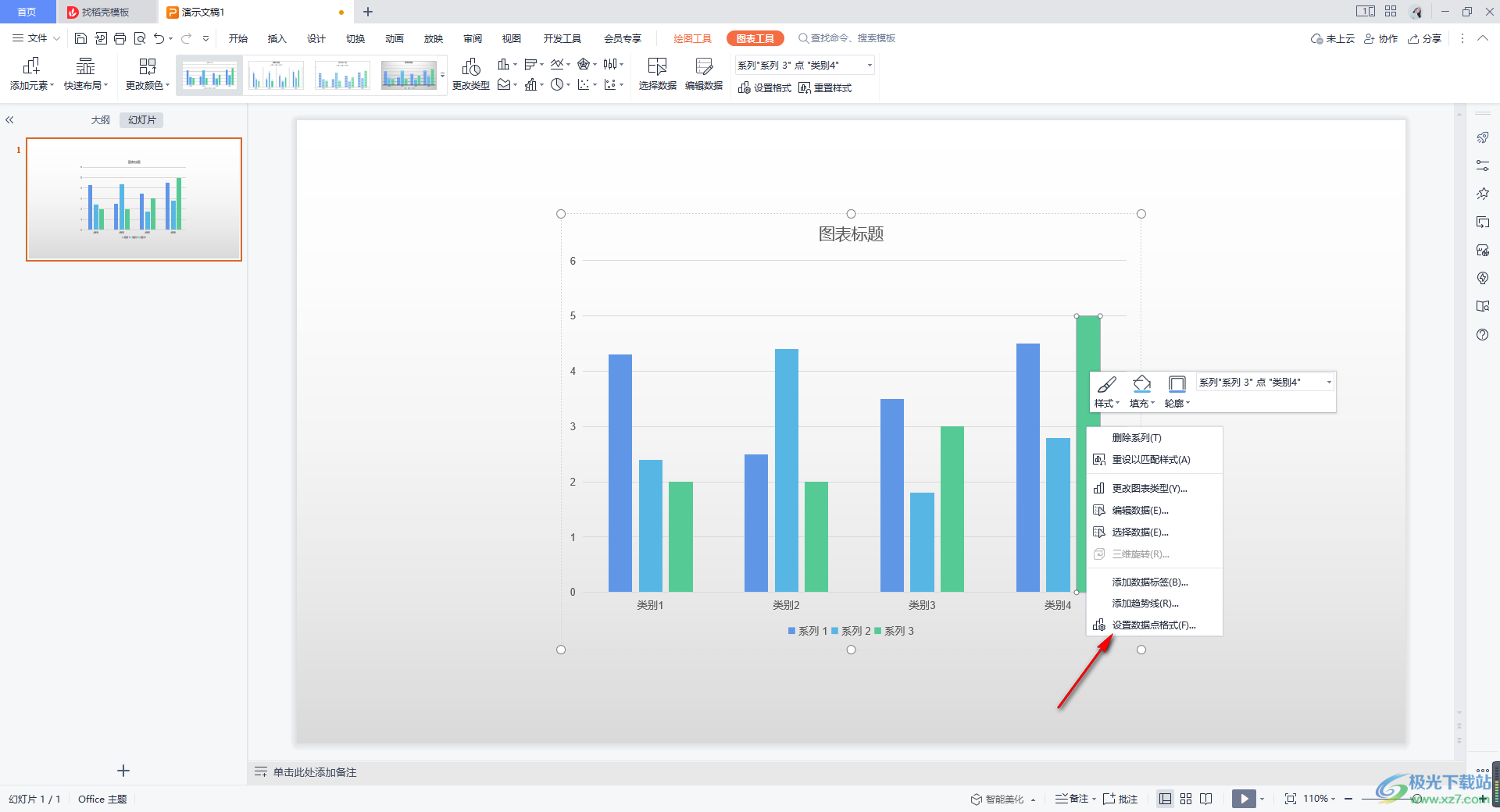 WPS ppt在现有的图表里再插入一个次坐标轴的方法