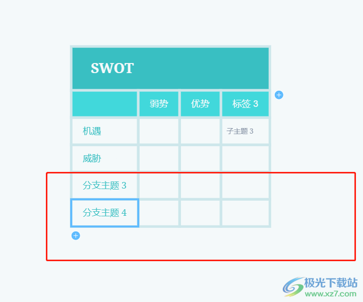 ​xmind在矩阵图中添加行和列的教程