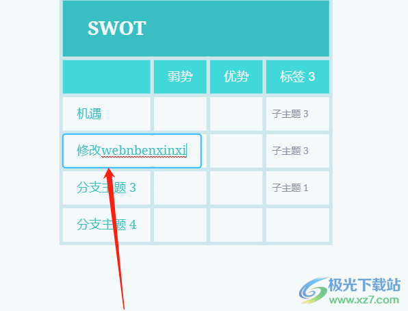 ​xmind在矩阵图中添加行和列的教程