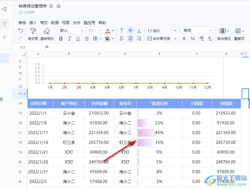 钉钉表格展示项目进度的方法