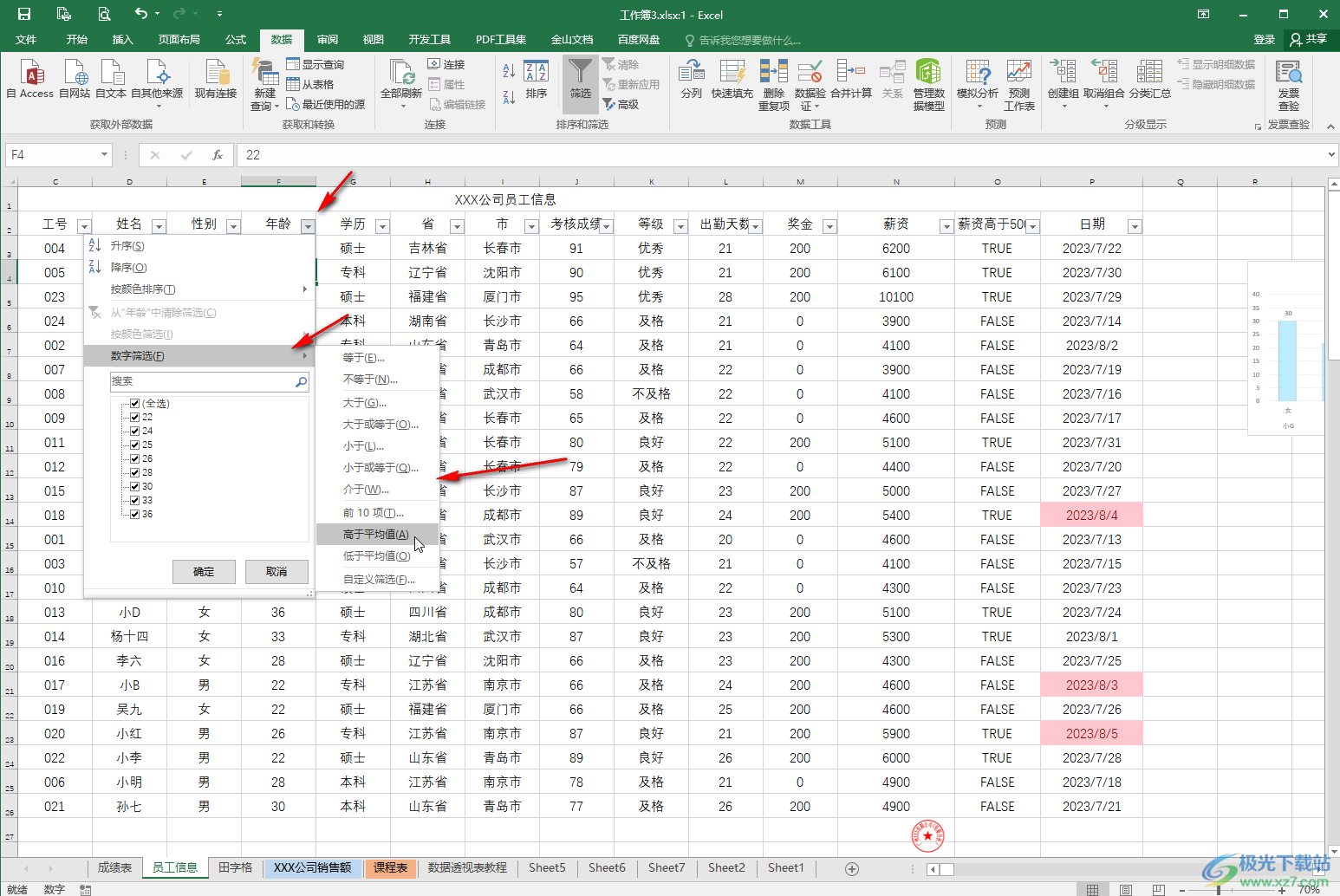 Excel表格中使用筛选器进行筛选分类的方法教程