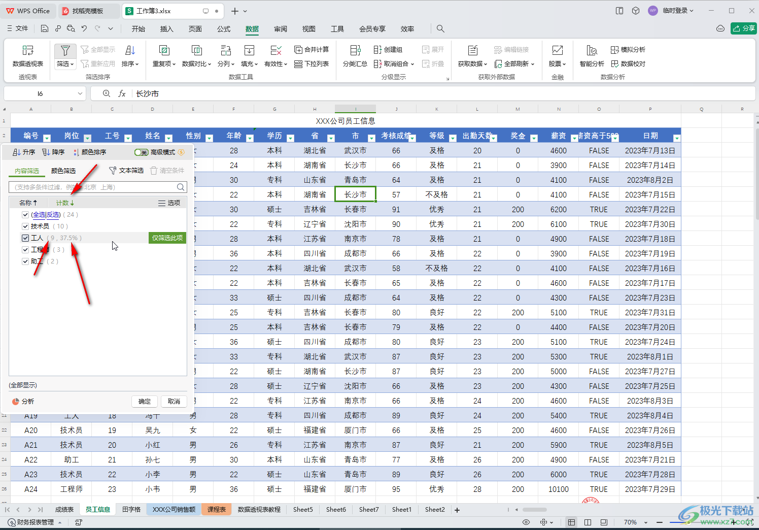 WPS表格电脑版筛选时显示计数信息的方法教程