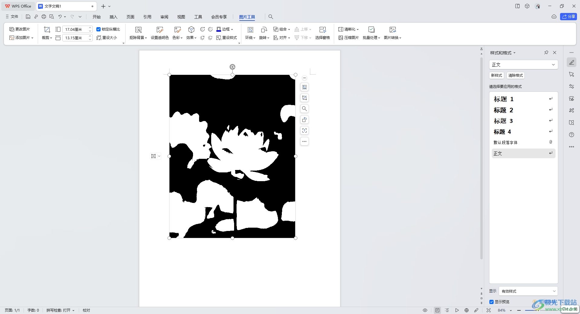 WPS Word文档中将彩色图片设置为黑白色的方法