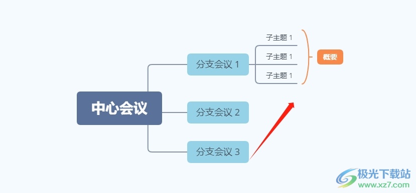 xmind为多个子主题添加概要的教程