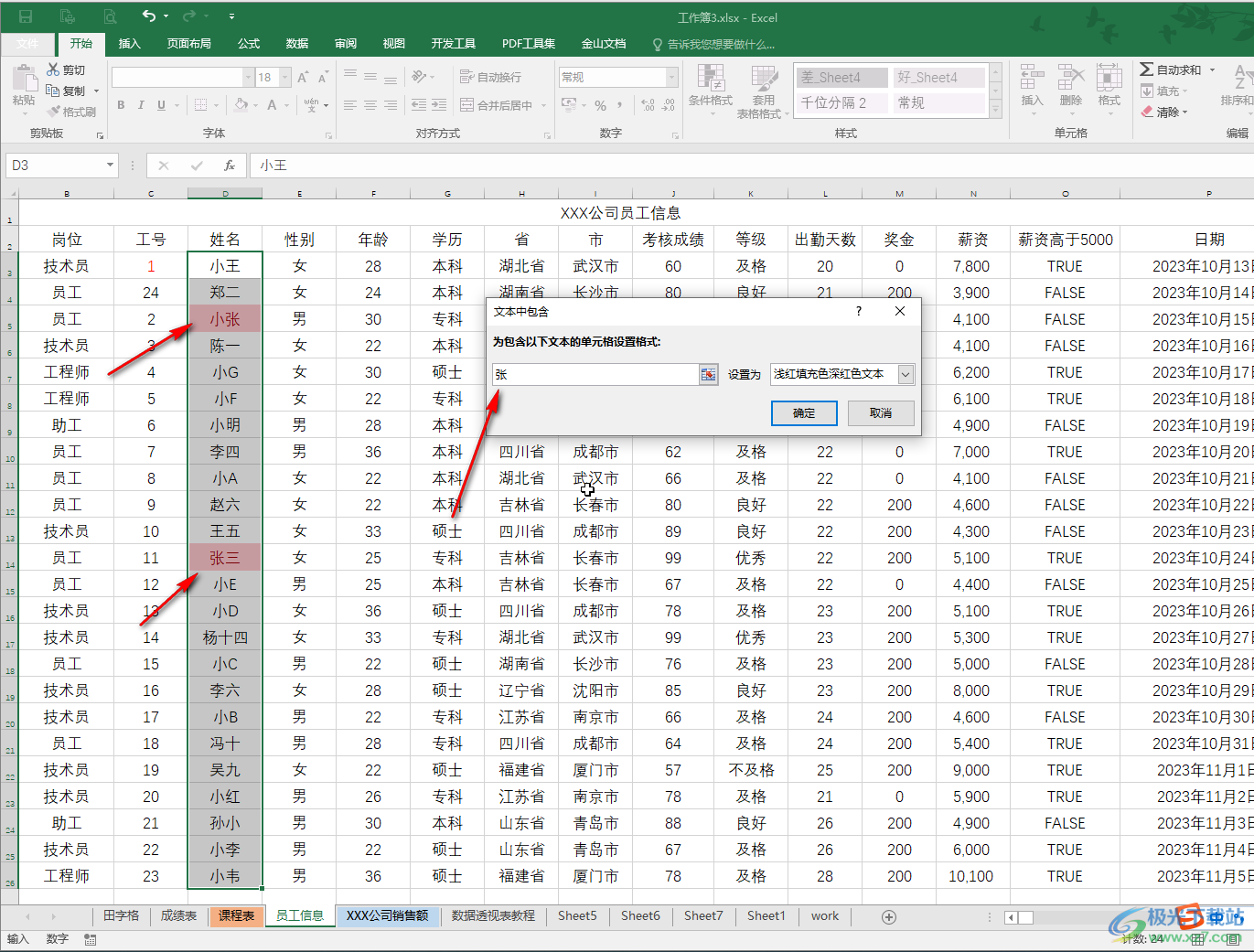 Excel突出显示包含某字的方法教程