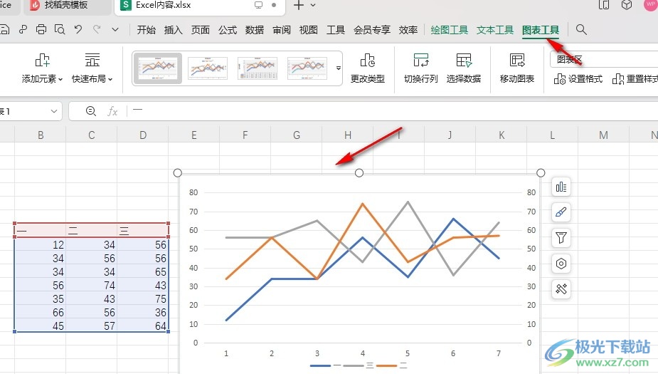 WPS Excel折线图上添加文字标注的方法