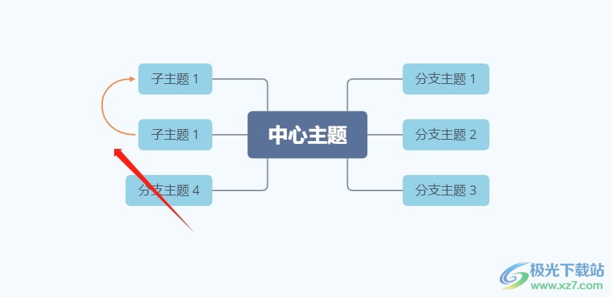 xmind在两个子主题之间加剪头的教程