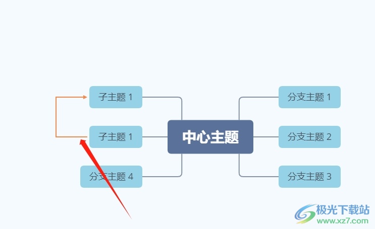 xmind在两个子主题之间加剪头的教程