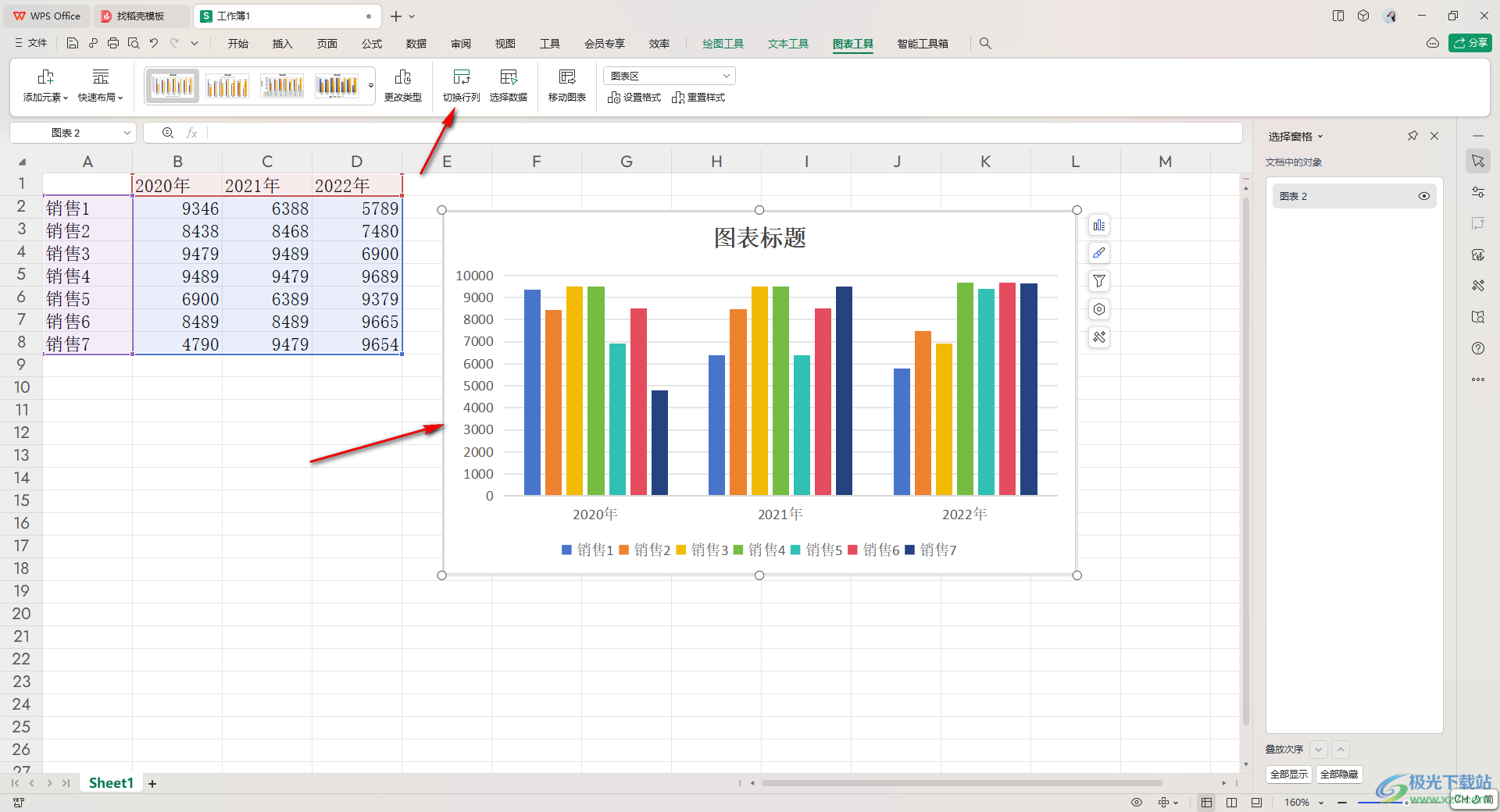 WPS Excel中制作多组簇状柱形图的方法