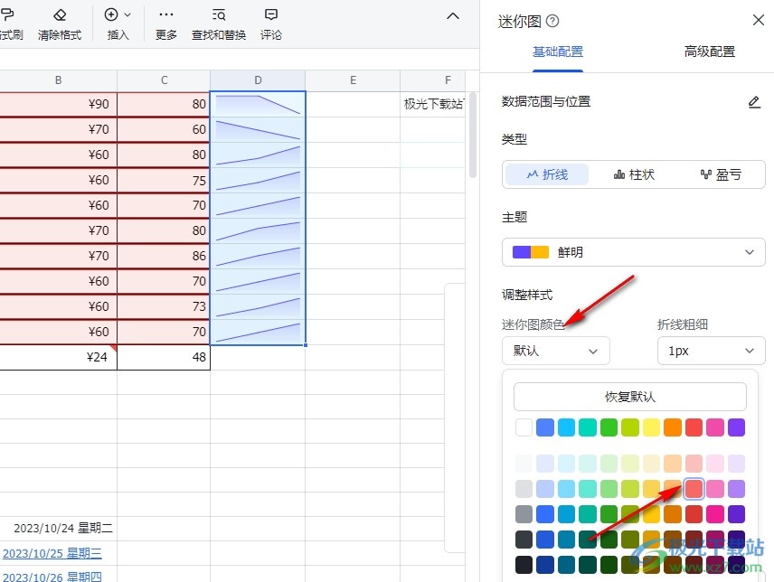 飞书更改迷你图颜色和折线粗细的方法