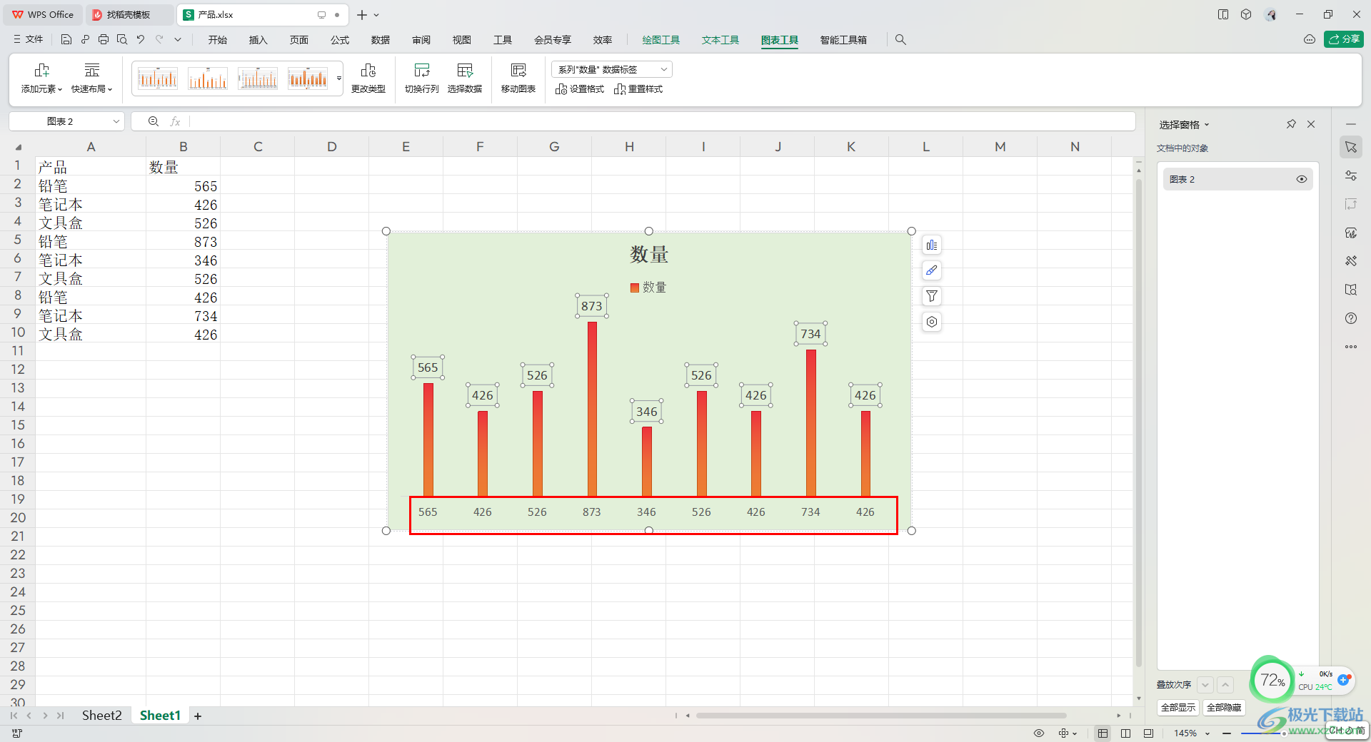 WPS Excel图表更改坐标轴标签的方法