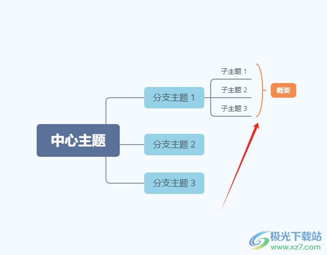 ​xmind将多个子主题用括号框起来的教程