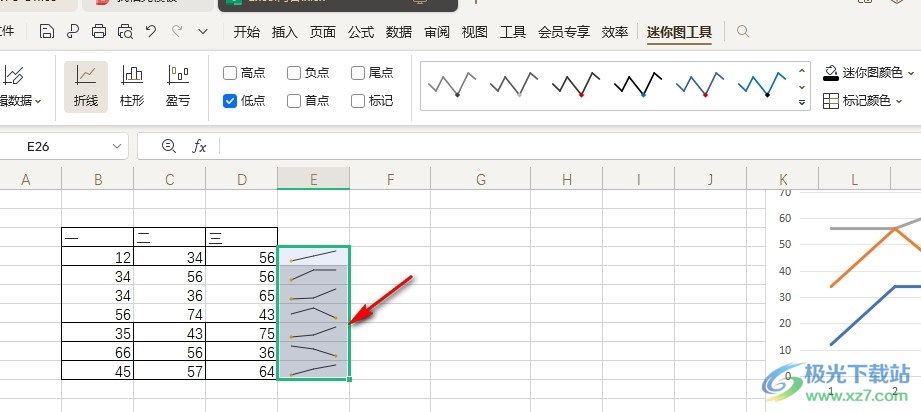 WPS Excel突出显示迷你图低点的方法