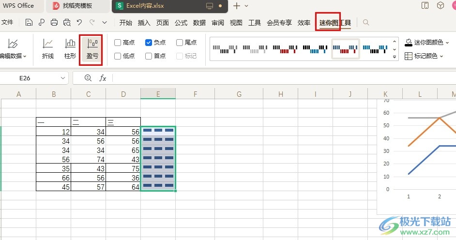 WPS Excel在表格中添加迷你盈亏图的方法