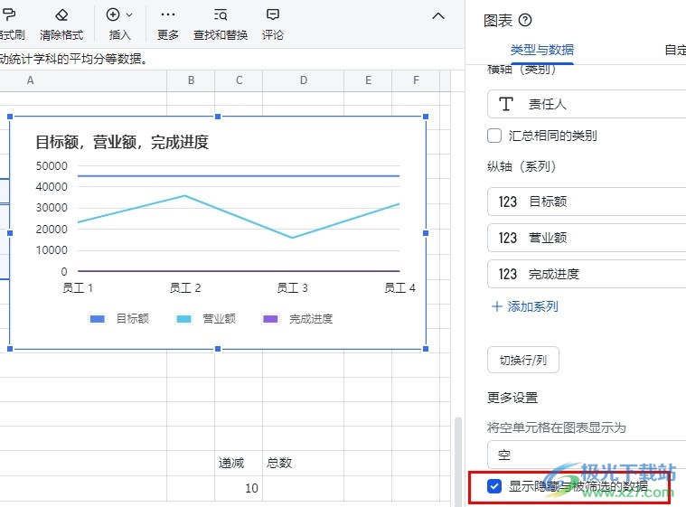 飞书在图表中显示被隐藏的数据的方法