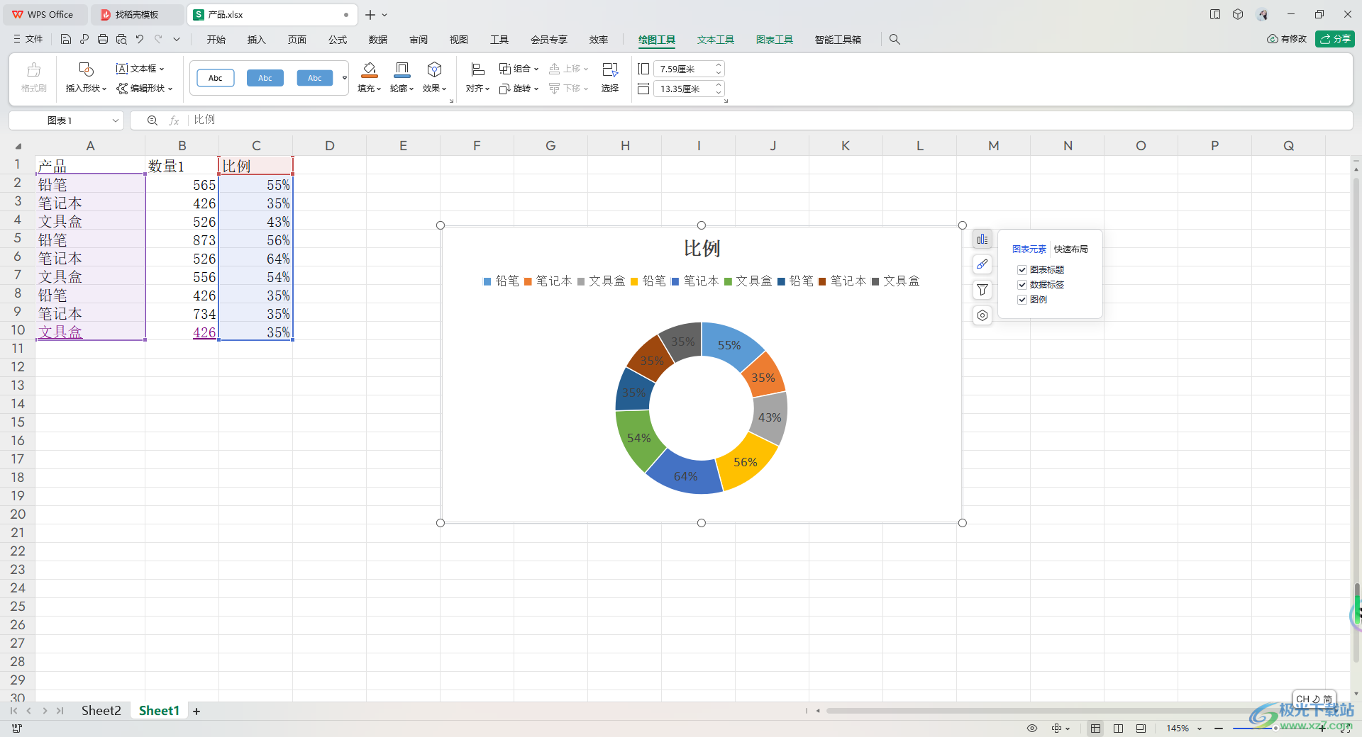 WPS Excel插入圆环图的方法