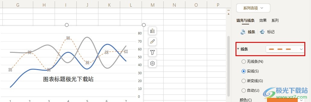 WPS Excel折线图设置为虚线的方法