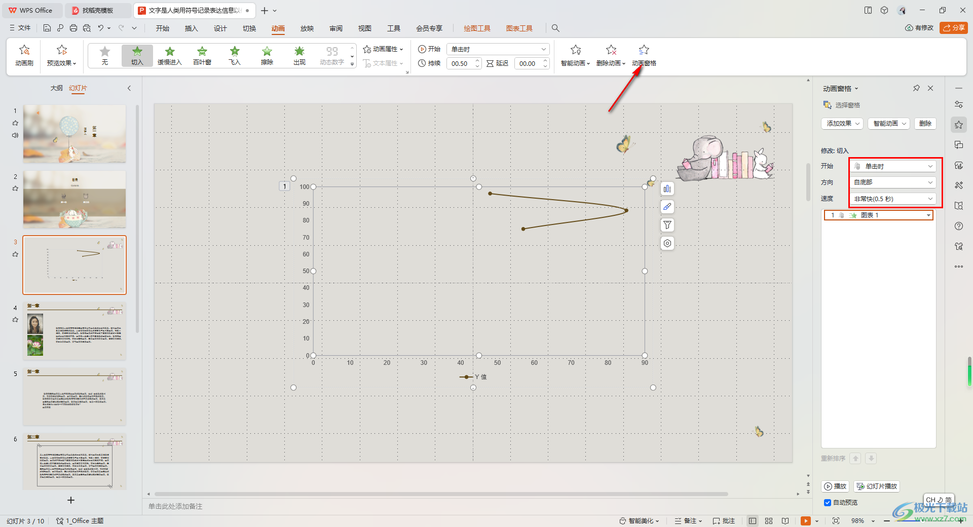 WPS PPT为图表设置切入动画效果的方法