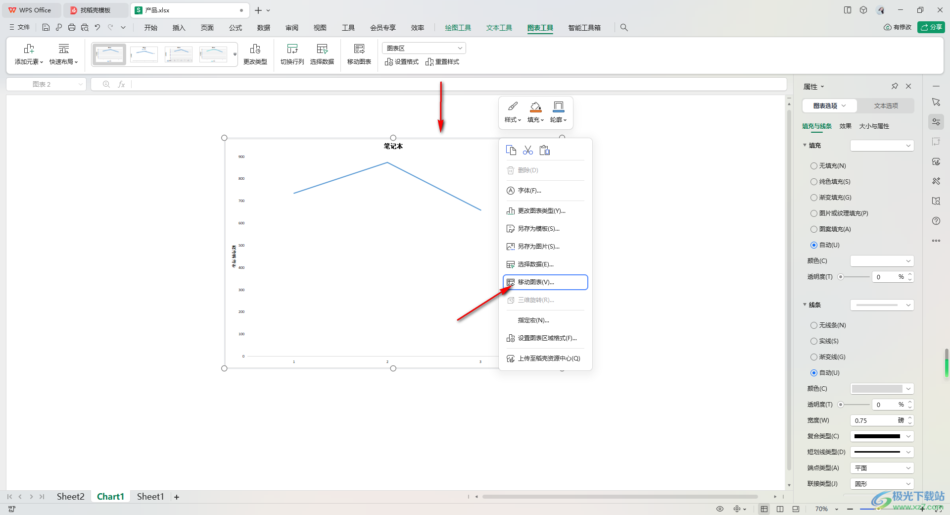 WPS Excel将嵌入式图表转换成工作表图表的方法