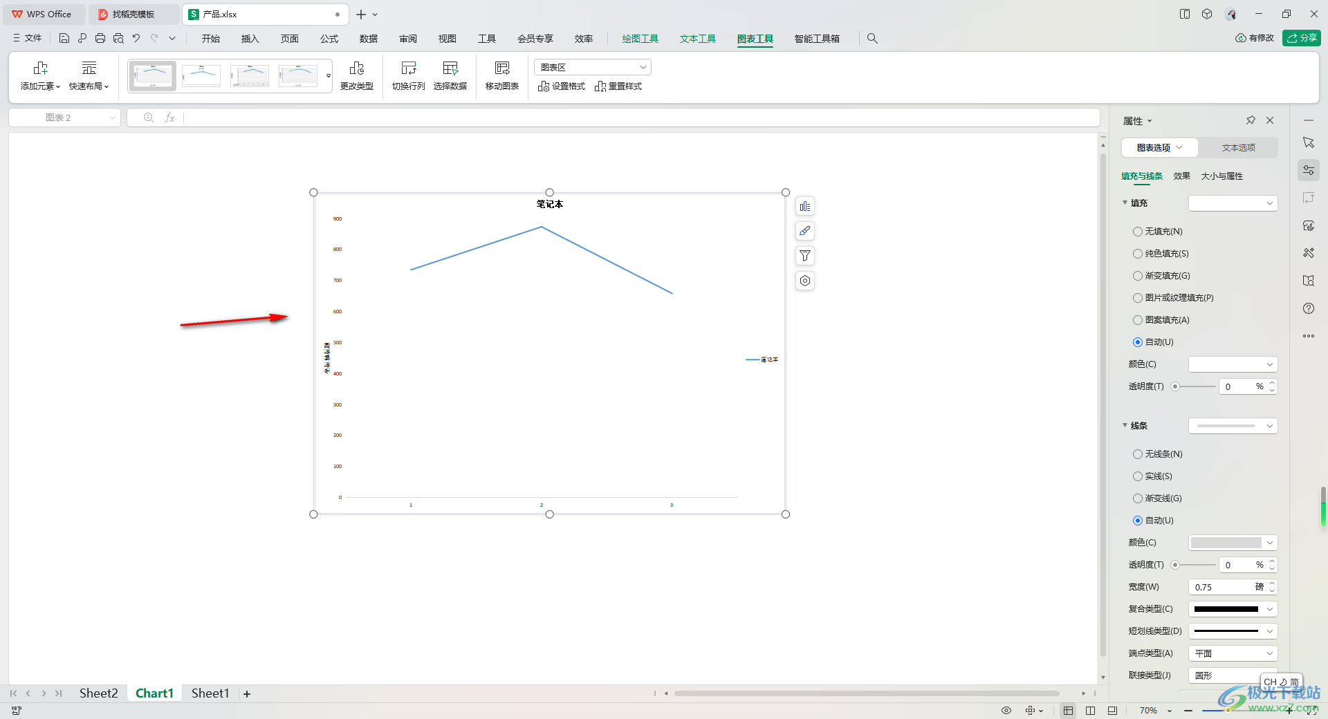 WPS Excel将嵌入式图表转换成工作表图表的方法